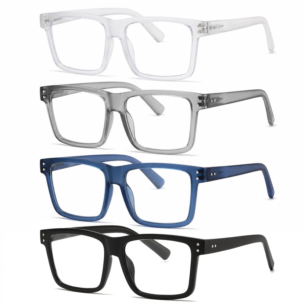 tenuopticss Oversized Reading Glasses for Men - 4 pack Classic Square Large TR Frame Readers with Spring Hinge+3.50
