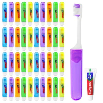 Lilingsty Travel Toothbrush, Toothbrush and Toothpaste Travel Set, Individually Packaged, Includes Storage Case, Foldable Design, 5 Colors, Ideal for Business Trips, and Hotels (50-Pack)