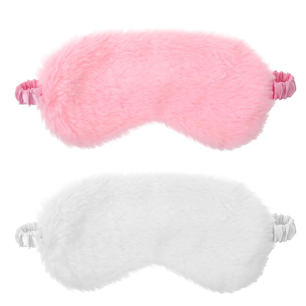 2 Pcs Soft Eyeshade Cover with Elastic Strap, Faux Fur Adjustable Sleeping Mask, Comfortable Furry Nap Night Sleeping Masks for Valentine's Day Gifts, Women, Men