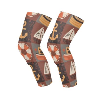 HXshaoye White Brown Ships and Anchors compression knee brace (2 pack) Support for All Sports knee pad sleeves for Work, Skateboard, Skating, rodilleras para trabajar