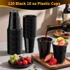 120 Pack 16 oz Black Cups, Heavy Duty Black Plastic Cups for Party, Cold Drinks, BBQ, Black Disposable Cups for Christmas, Halloween, Wedding, Birthday, Picnic, Serving and Celebrations view 3