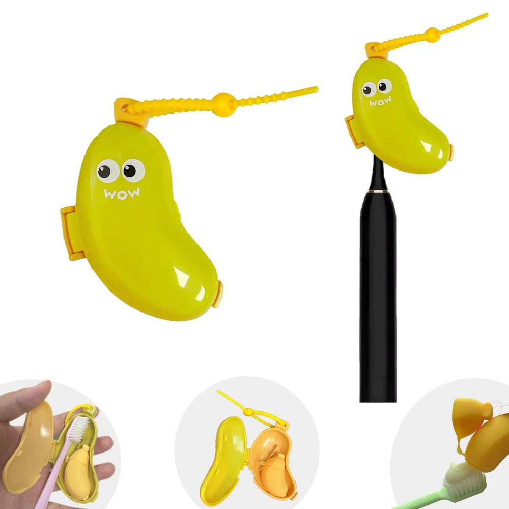 2-in-1 Travel toothbrush holder-Toothbrush covers with Toothpaste case,Portable Reusable Organizer with Banana smile-cute toothbrush cap for Electric&Manual Toothbrush,Ideal for Home&Travel (Green)