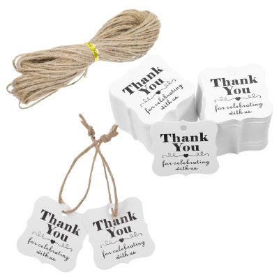 200 PCS Thank You Tags with String, White Thank You Gift Tags for Party Favors Presents Weddings, Bridal and Baby Showers Birthdays Invitation 1.18 X 1.18 Inch