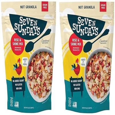 (2 Bags)Seven-Sundays Granola Cereal,Rise&Shine Strawberry Banana Nut,20 OZ