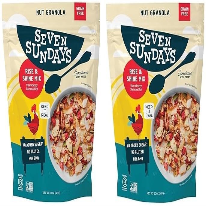(2 Bags)Seven-Sundays Granola Cereal,Rise&Shine Strawberry Banana Nut,20 OZ