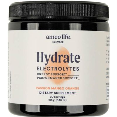 Ameo Life Hydrate Electrolyte Powder Clean, No Sugar, Mineral-Rich Hydration Blend for Energy, Performance & Recovery - 30-Servings Passion Mango Orange