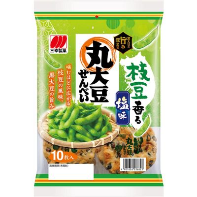 Japanese Marudaizu Senbei Edamame Kaoru Shioaji Whole Soybean Rice Crackers, Fragrant Edamame Salt Flavor 10PC (Pack of 3), Crispy Rice Crackers from Japan, MADE IN JAPAN, Limited Stock
