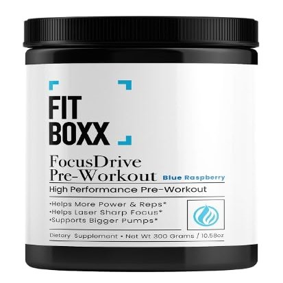 Fit Boxx FocusDrive Pre-Workout | 150mg Caffeine | Energy, Pump & Focus | Sugar-Free | Blue Raspberry | 30 Servings