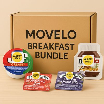 Breakfast Spreads Variety Pack 40 Single-Serve Portion Cups Peanut Butter, Hazelnut Cocoa Spread, Strawberry Jam & Grape Jelly Individual Packs for Breakfast, Travel & On-the-Go Snacks
