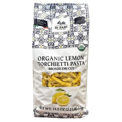 Di Bari Organic Lemon Torchietti Pasta, Bronze Die Cut, Made in Italy, 2.2 lbs