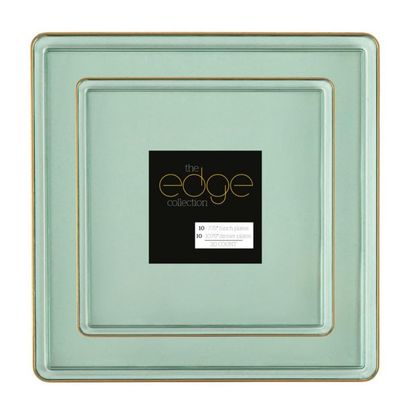 COMBO SET The Edge Collection 10.75" & 7.75" Square Transparent Green With Gold Rim Plastic Dinnerware:240CT