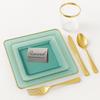 COMBO SET The Edge Collection 10.75" & 7.75" Square Transparent Green With Gold Rim Plastic Dinnerware:240CT view 4