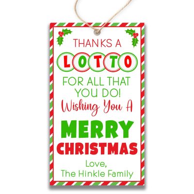 Personalizede Christmas Lottery Ticket Gift Tags Set of 20 Thanks a Lotto for All That You Do Treat Tags Custom Holiday Scratch-Off Ticket Tag with String | GT303