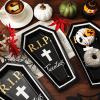 Whaline 24 Pcs Death to My 20s Paper Plate Disposable Plate Black White Coffin Shape RIP Dinnerware Plate for 30th Birthday Party Decorations Supplies Table Decor, 9.8 x 5.9 Inch view 4