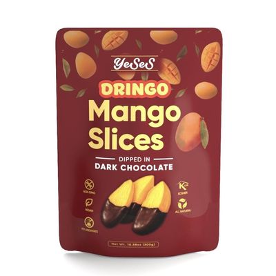 Mango Slices Dipped in Dark Chocolate Dringo Yeses Premium Dried Mango Snack, Non-GMO, Vegan, Kosher, All-Natural, No Additives, 10.58 oz (300g) Resealable Bag (1 Pack)