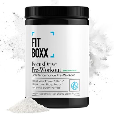 Fit Boxx FocusDrive Pre-Workout Nootropic Focus Blend with L-Theanine 150mg Caffeine Energy, Beta-Alanine, Pump & Endurance Support Sugar-Free Watermelon 30 Servings