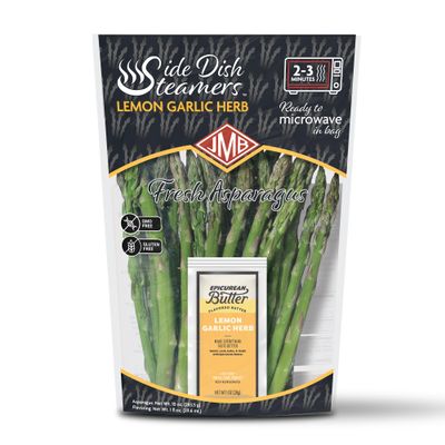 JMB Produce Side Dish Steamers - Asparagus Side Dishes - Lemon Garlic Flavor - Microwavable Fresh Vegetable Meals Ready to Eat - 1 Count