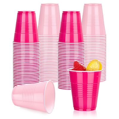 12 Oz Pink Disposable Cups -50 Pcs Party Cups Pink Plastic Cups for Valentine's Day Wedding Birthday Picnic Festive Celebrations (25 Pcs Pink+25 Pcs Hot Pink)
