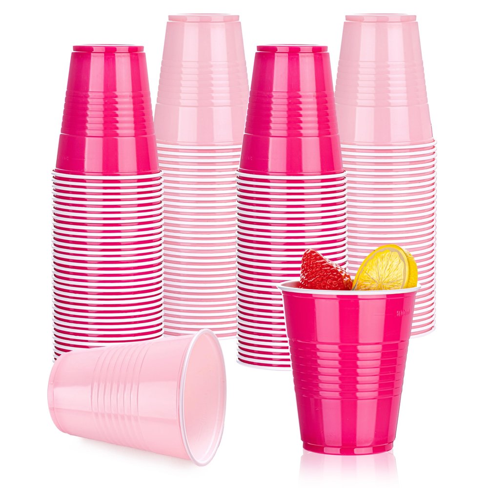 12 Oz Pink Disposable Cups -50 Pcs Party Cups Pink Plastic Cups for Valentine's Day Wedding Birthday Picnic Festive Celebrations (25 Pcs Pink+25 Pcs Hot Pink)