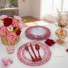LUODA MirthMood 30 Guests Red Plastic Plates with Disposable Silverware, Clear Red Party & Wedding Dinnerware Include 30 Dinner Plates, 30 Dessert Plates, 30 Silver Cutlery for Weddings & Party. view 3