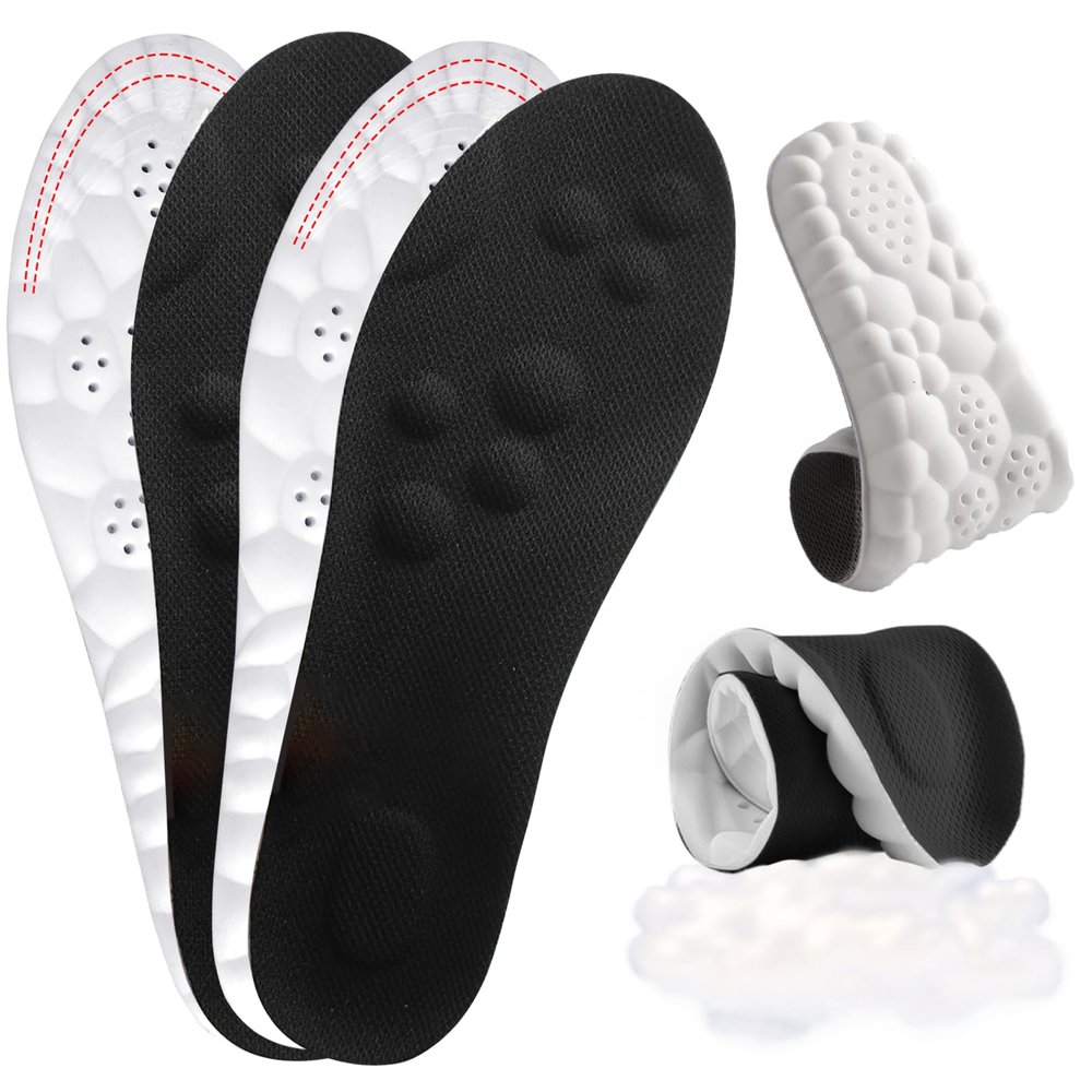 2 Pair Cloud Soles for Men,Super Soft Comfort Insoles,Trim to Fit with Arch Support for Foot Pain Relief and Fatigue Reduction (2 Pair Black, Men: 9-10.5/Women: 10-11.5)