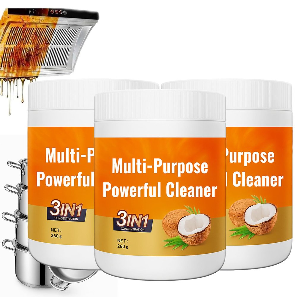 Multi-Purpose Powerful Cleaner for Kitchen, 260g Coconut Oil Natural Cleanser Heavy Kitchen Duty Degreaser All-Purpose Cookware Cleaner for Faucets, Tiles, Oven & Stove Top (3)