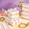 LeZakaa Pink Wrapping Paper Roll, Pink Striped Metallic Foil Gift Wrap for Baby Girl, Christmas, Birthday, Bridal Shower, Wedding Presents, with Gridlines, Mini Roll 17 in x 9.8 ft view 2