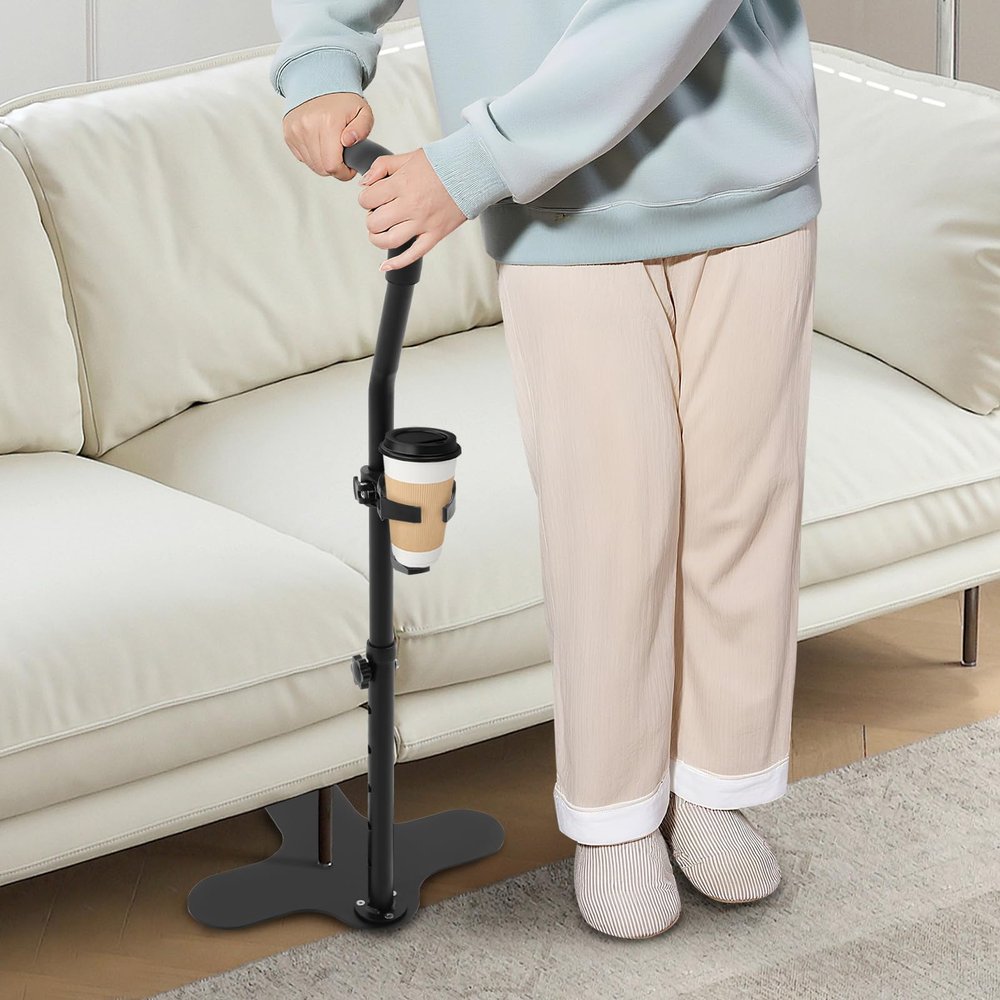 LOONGWEIA Stand Assist for Elderly, Adjustable Height Mobility Couch Assist with Cup Holder Stand Up Helper with PU Handle Elderly Chair Lift for Seating Furniture Supports up to 398lbs (Black)