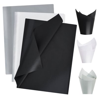 BEISHIDA 90 Sheets Black Grey White Tissue Paper Bulk, Wrapping Tissue Paper for Gift Bags, 14 x 20 Inch Gift Wrap for Wedding Birthday Retirement Party DIY Crafts Holiday Flowers