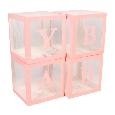 4PCS Clear Balloon Surprise Box with Decorative Letters, Party Decoration Kit for Proposal Birthday Baby Celebration (Roseate)