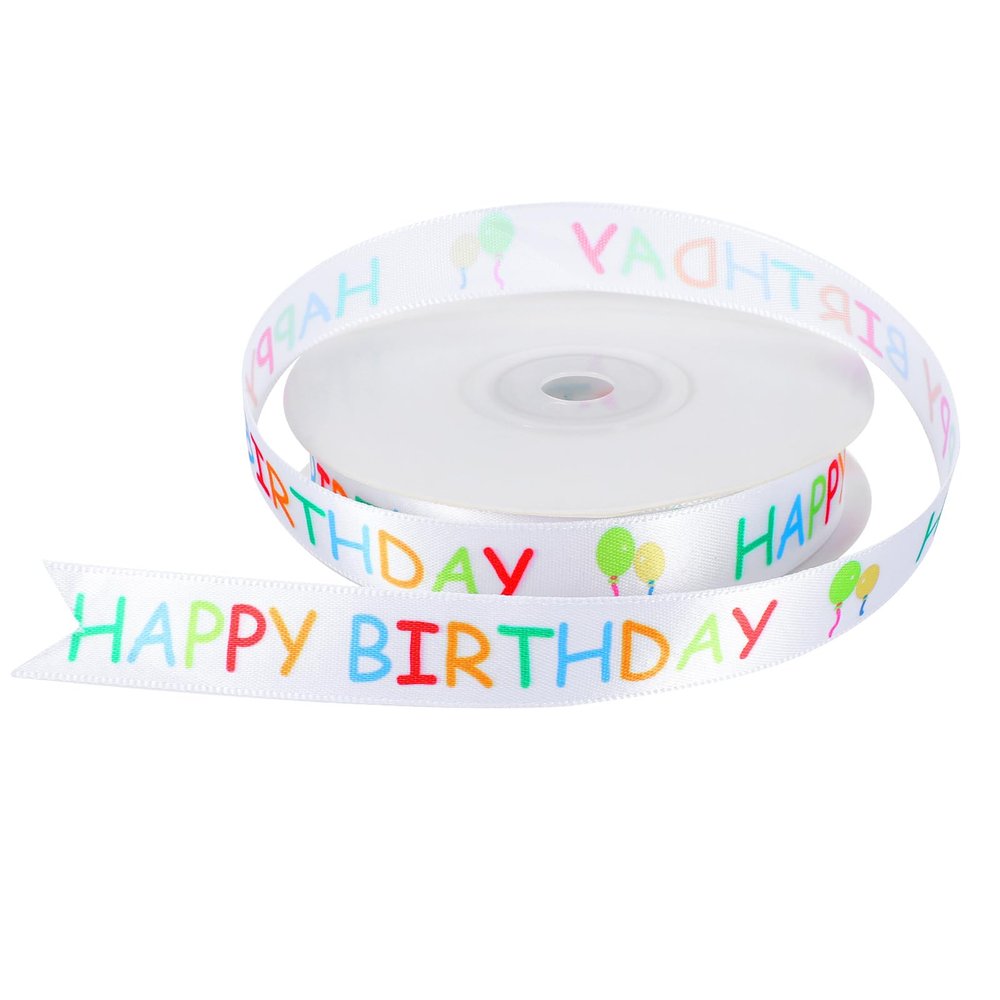 Happy Birthday Ribbon Roll, 75 Ft Gift Wrapping Ribbon Crafts Party Decoration, Colorful Happy Birthday Themed Ribbons for Cake Bouquet Gift Wrapping Bow Making Birthdays Decoration DIY(15 mm x 75 ft)