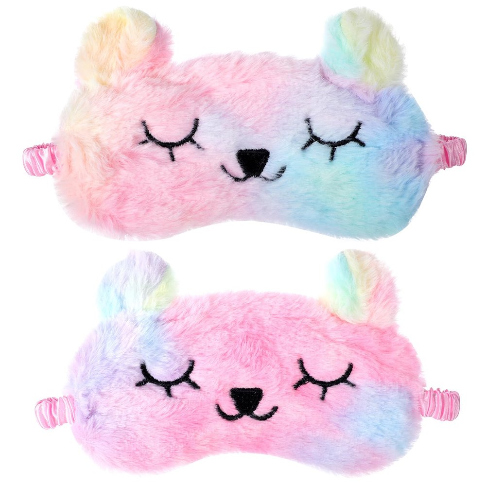 2 PCS Kids Sleep Mask, Cute Plush Panda Eye Mask for Sleeping, Soft Girls Sleep Masks Comfortable Funny Animal Sleeping Eye Cover for Home Travel Gift (Purple and Pink)