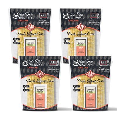JMB Produce Side Dish Steamers - Corn Side Dishes - Chili Lime Flavor - Microwavable Fresh Vegetables - Pantry Staples - 4 Count