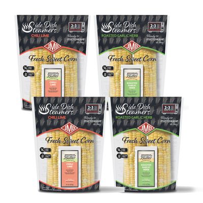 JMB Produce Side Dish Steamers - Corn Chili Lime - Corn Roasted Garlic Herb - 4 Count