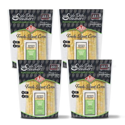 JMB Produce Side Dish Steamers - Corn Side Dishes - Roasted Garlic Herb Flavor - Microwavable Fresh Vegetables - 4 Count