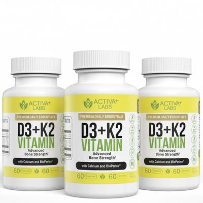 Activa Labs Vitamin D3 & K2 Vegan, Non-GMO Bone & Teeth Support Supplement Immune & Muscle Function Heart Health D3 K2 Vitamins for Men & Women, Gluten & Sugar Free180 Days Supply