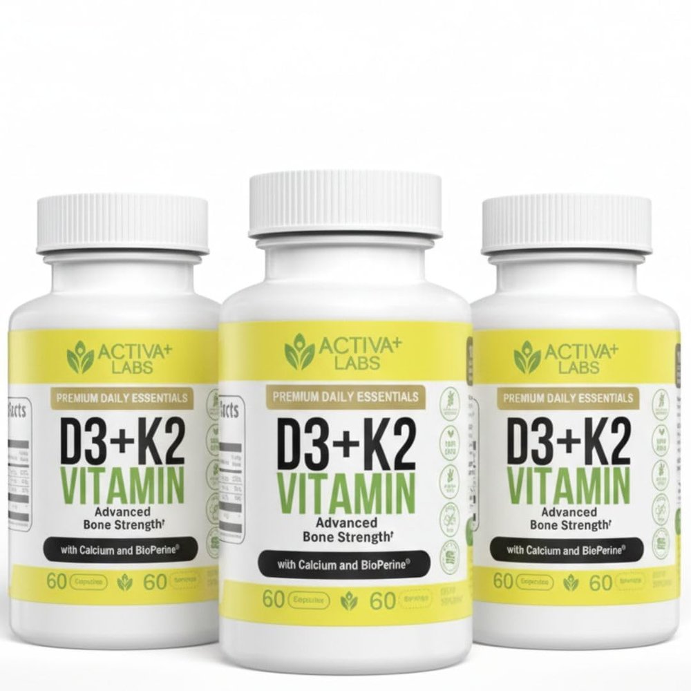 Activa Labs Vitamin D3 & K2 Vegan, Non-GMO Bone & Teeth Support Supplement Immune & Muscle Function Heart Health D3 K2 Vitamins for Men & Women, Gluten & Sugar Free180 Days Supply