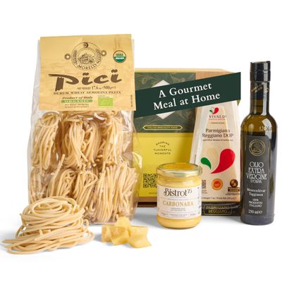 Bellina Pasta Alla Carbonara Italian Food Gift Basket - Gourmet Gift Basket With Pici Pasta, Aged Cheese, Pasta Sauce, Ligurian Olive Oil From Italy for Family, Friends, Get Well, Birthdays, Holidays