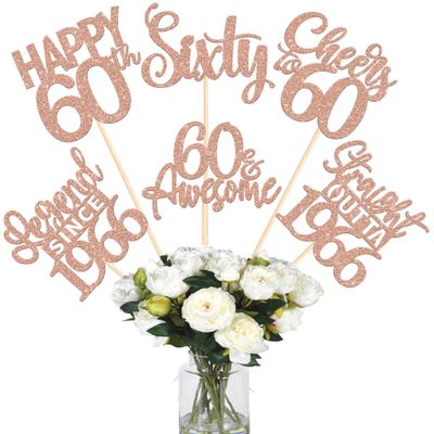 12PCS Happy 60th Birthday Centerpiece Sticks Sixty Straight Outta 1966 Table Flower Centerpieces Sticks Lengend Since 1966 Decorations for Cheers to 60 Birthday Party Centerpieces Supplies Rose Gold