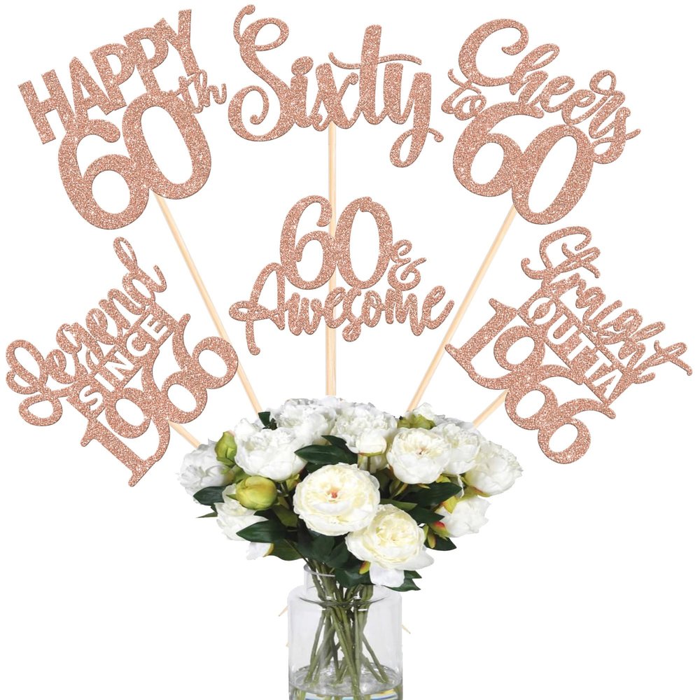 12PCS Happy 60th Birthday Centerpiece Sticks Sixty Straight Outta 1966 Table Flower Centerpieces Sticks Lengend Since 1966 Decorations for Cheers to 60 Birthday Party Centerpieces Supplies Rose Gold