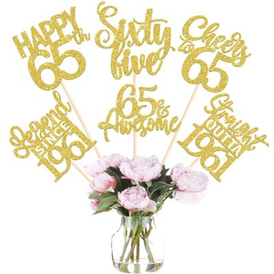 12PCS Happy 65th Birthday Centerpiece Sticks Sixty Five Straight Outta 1961 Table Flower Centerpieces Sticks Lengend Since 1961 Decorations for Cheers to 65 Birthday Party Centerpieces Supplies Gold