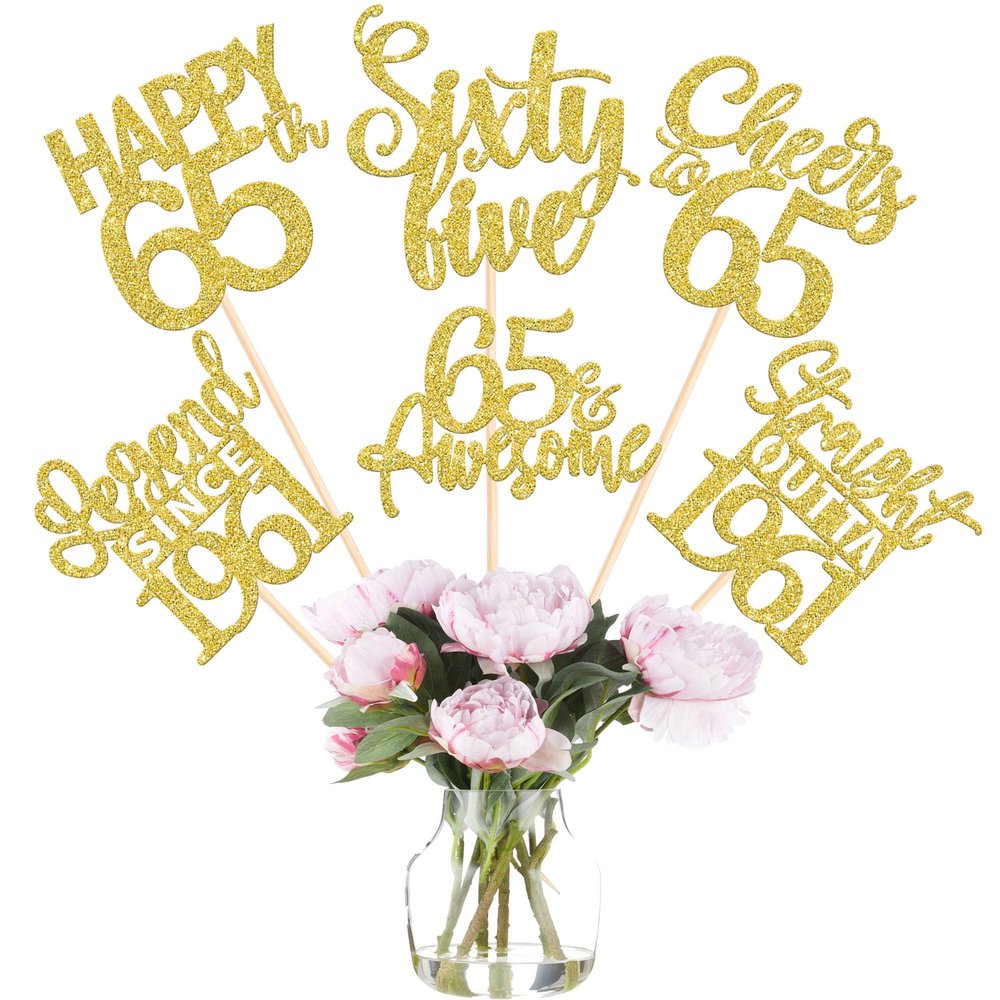 12PCS Happy 65th Birthday Centerpiece Sticks Sixty Five Straight Outta 1961 Table Flower Centerpieces Sticks Lengend Since 1961 Decorations for Cheers to 65 Birthday Party Centerpieces Supplies Gold