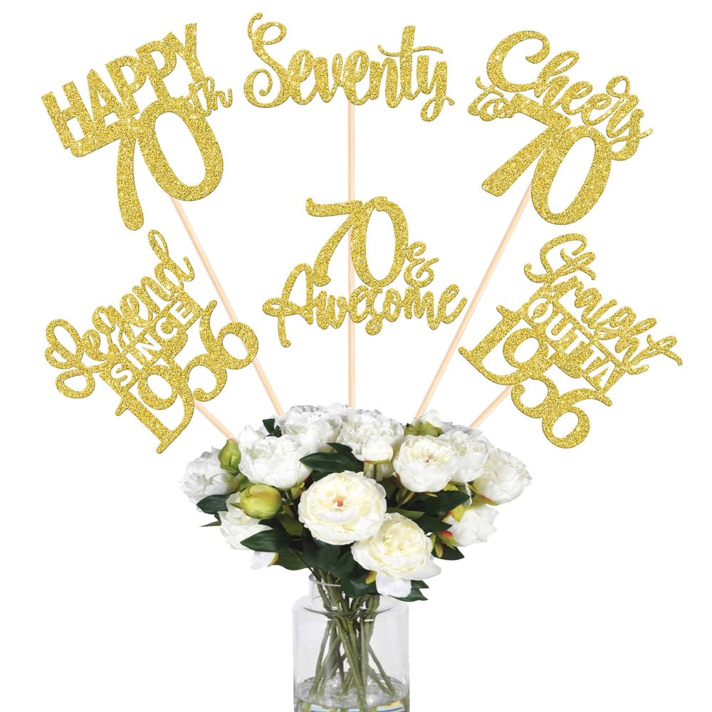 12PCS Happy 70th Birthday Centerpiece Sticks Seventy Straight Outta 1956 Table Flower Centerpieces Sticks Lengend Since 1956 Decorations for Cheers to 70th Birthday Party Centerpieces Supplies Gold