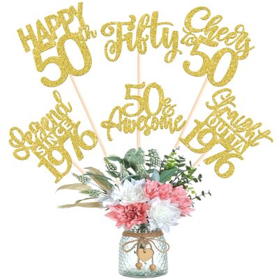 12PCS Happy 50th Birthday Centerpiece Sticks Fifty Straight Outta 1976 Table Flower Centerpieces Sticks Cheers to 50 Lengend Since 1976 Decorations for 50th Birthday Party Centerpieces Supplies Gold