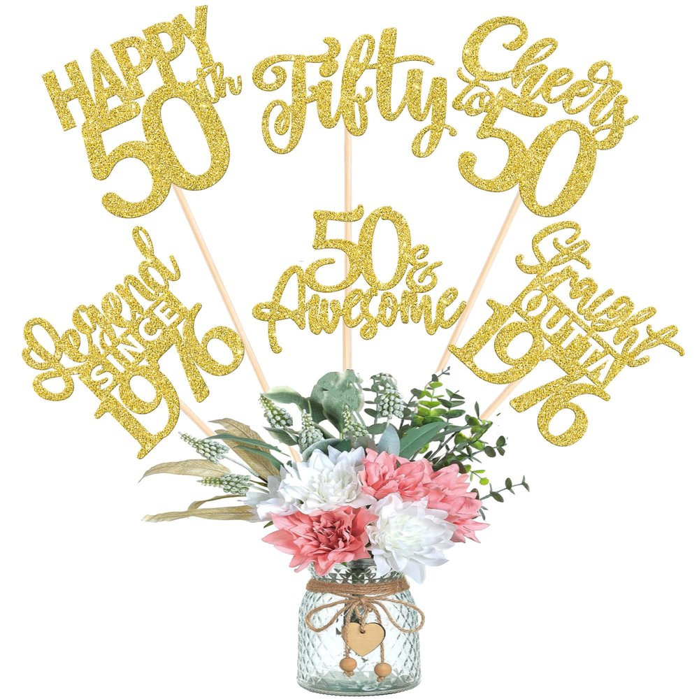 12PCS Happy 50th Birthday Centerpiece Sticks Fifty Straight Outta 1976 Table Flower Centerpieces Sticks Cheers to 50 Lengend Since 1976 Decorations for 50th Birthday Party Centerpieces Supplies Gold