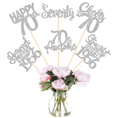 12PCS Happy 70th Birthday Centerpiece Sticks Seventy Straight Outta 1956 Table Flower Centerpieces Sticks Lengend Since 1956 Decorations for Cheers to 70th Birthday Party Centerpieces Supplies Silver