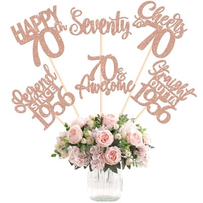 12PCS Happy 70th Birthday Centerpiece Sticks Seventy Straight Outta 1956 Table Flower Centerpieces Sticks Lengend Since 1956 Decorations for Cheers to 70 Birthday Party Centerpieces Supplies Rose Gold