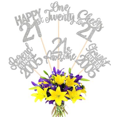 12PCS Happy 21st Birthday Centerpiece Sticks Twenty One Straight Outta 2005 Table Flower Centerpieces Sticks Lengend Since 2005 Decorations for Cheers to 21st Birthday Party Supplies Silver