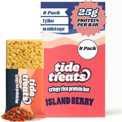 Tidetreats Crispy Rice Island Berry Protein Bars High Protein Snack with 25g Protein, Low Sugar, 7g Fiber, Gluten Free, Clean Ingredients Healthy Energy Bars 8 Count