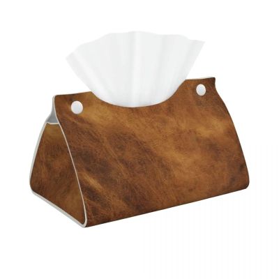 Stitched Leather Print Tissue Box Holder Rectangular Leather Facial Tissue Box Cover for Car Office (Color: 9)
